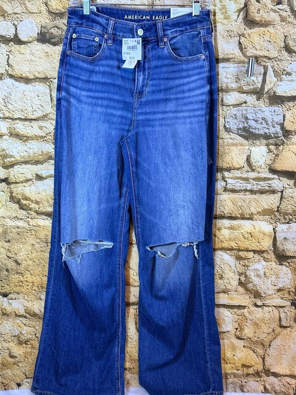 American Eagle Dreamy Drape Super High-Rise Baggy Wide Leg Distressed Jeans